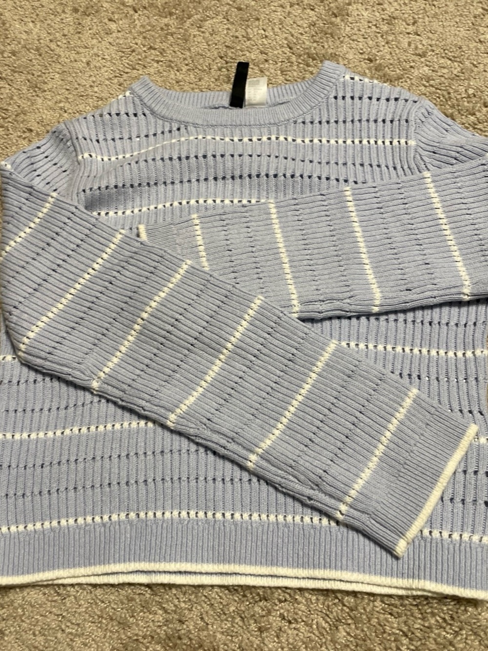 Light Blue Stripe Knit Sweater - Classic Crew Neck